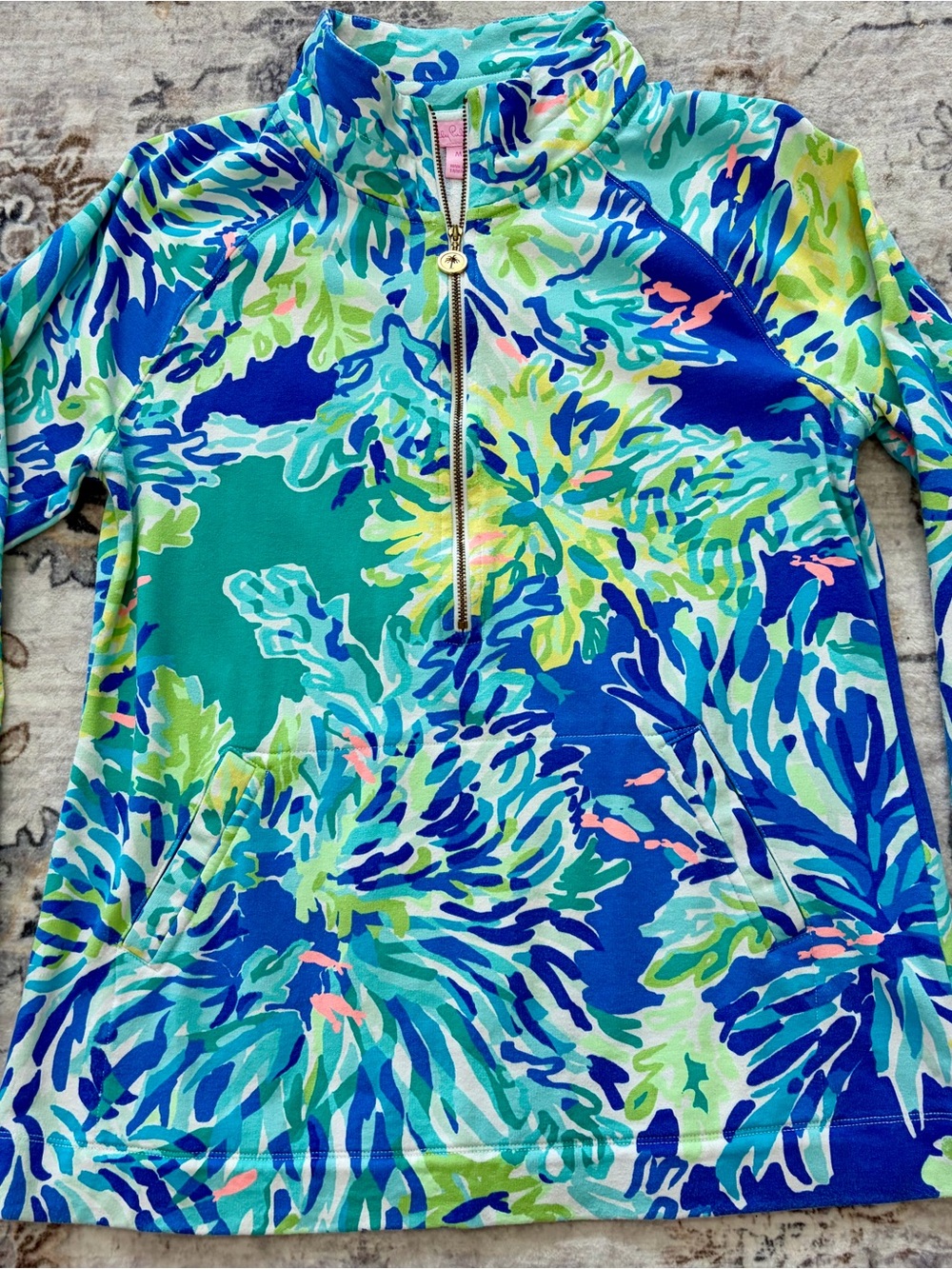 Lily Pulitzer Blue & Green Floral Half-Zip  Top